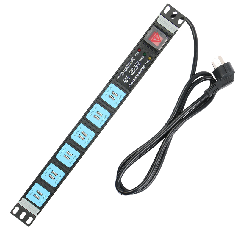 Gowone購旺PDU機柜插座工業(yè)插排服務器電源分配單元1U供電底座12位USB供電母座防雷抗浪涌