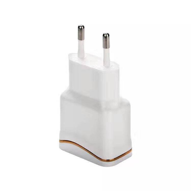 電鍍?nèi)﹄pUSB充電器 5V2.1A雙口旅充 LED藍(lán)燈USB手機(jī)充電器 2A充頭
