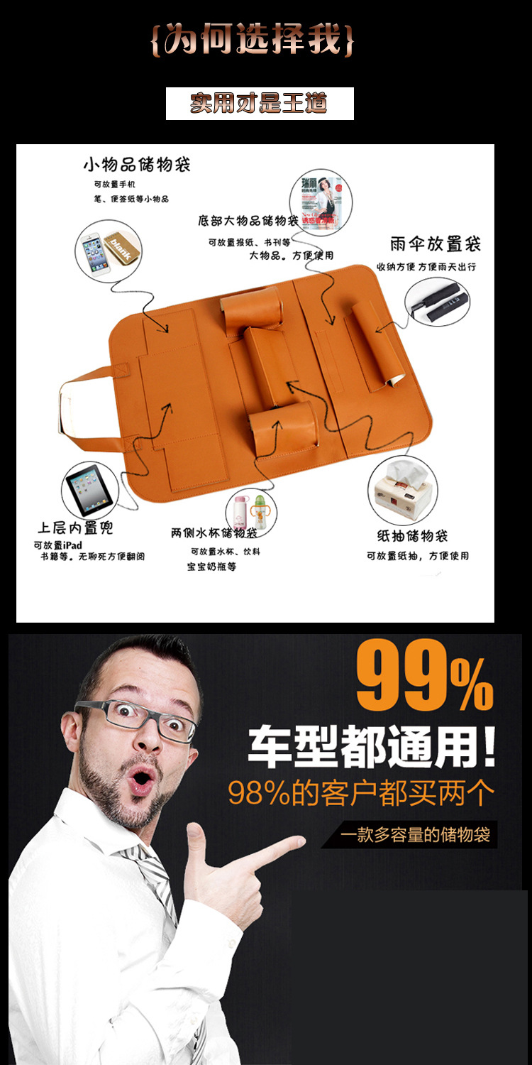 皮革汽車椅背掛袋 車用儲(chǔ)物袋座椅置物袋車內(nèi)裝飾車載折疊收納袋