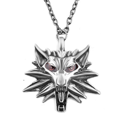 速賣通2018爆款飾品 witcher3 巫師3鋅合金*頭吊墜男士項鏈 工廠直銷