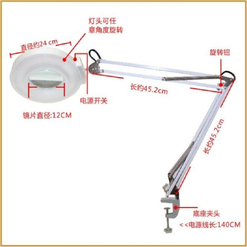 廠家直銷10倍可調(diào)節(jié)式放大鏡.車間*夾式 帶燈 臺(tái)式放大鏡