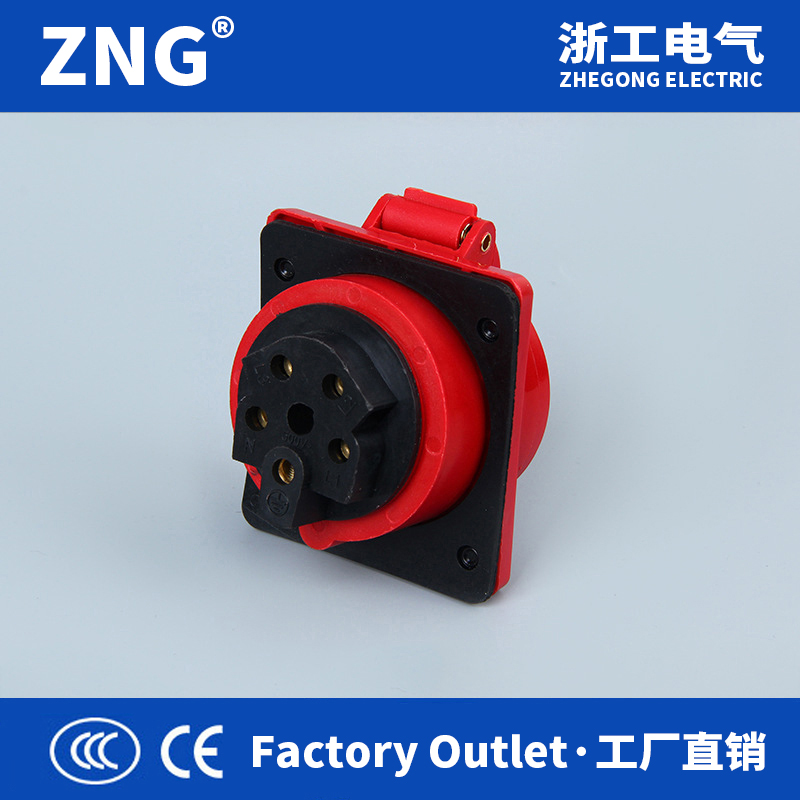 浙工電氣32a5p工業(yè)暗裝斜插座 380V三相5孔32a機(jī)柜電源輸入母斜座 工業(yè)插座