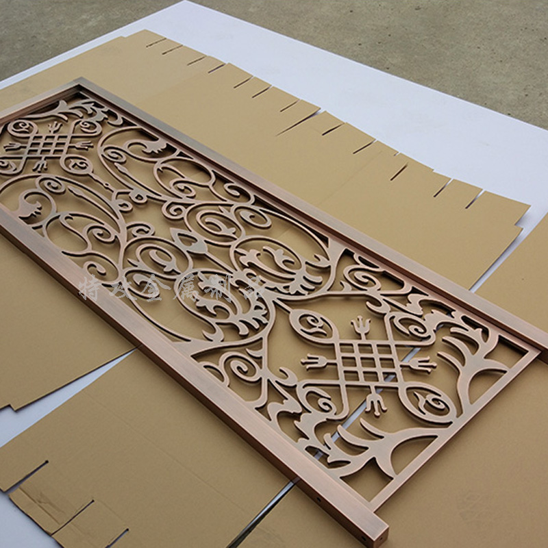 北京大型酒店KTV不銹鋼屏風格柵安裝_定制玫瑰金不銹鋼屏風_鈦金黑鈦鏤空金屬花格_不銹鋼隔斷_鋁雕浮雕護欄