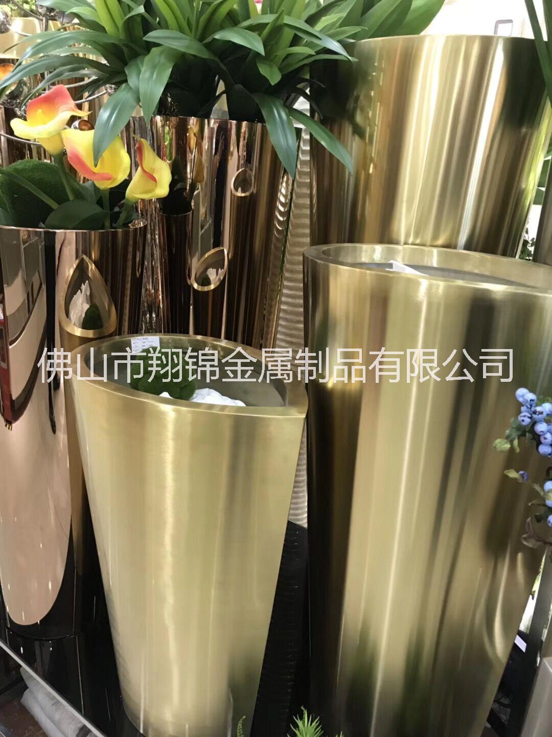 廠家定制鈦金鏡面不銹鋼花瓶 酒店大堂盆景盆栽擺設(shè)