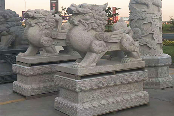 樓蘭雕塑定制石欄板大象麒麟石雕貔