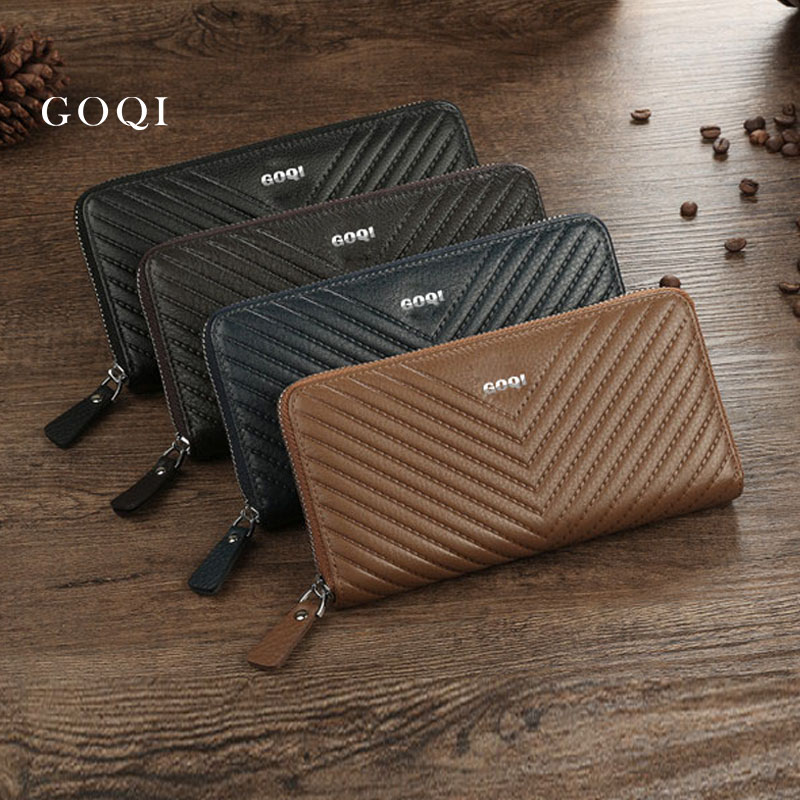 新款男士錢包長款多功能拉鏈?zhǔn)帜冒?三折牛皮真皮小手包廠家直銷