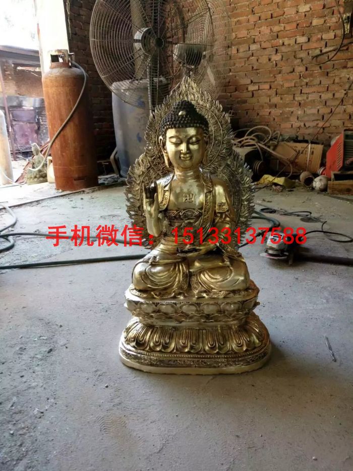 純黃銅佛像三世佛 銅佛像擺件