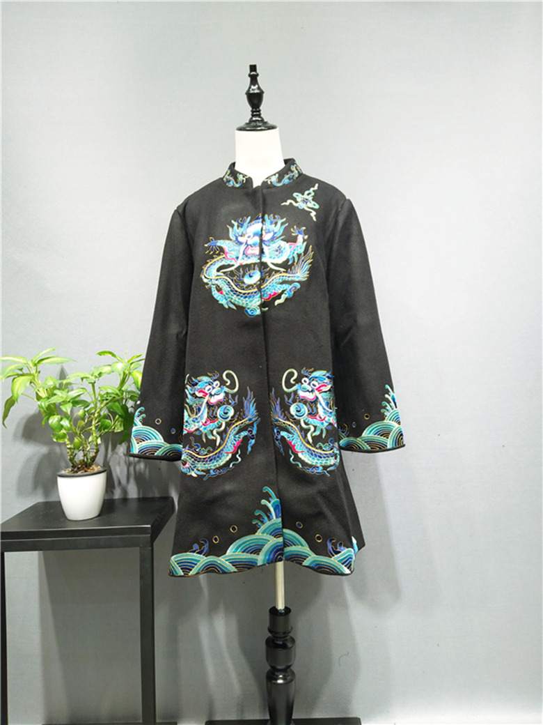 重工復(fù)古刺繡呢大衣2018年新款刺繡大衣品牌折扣貨源