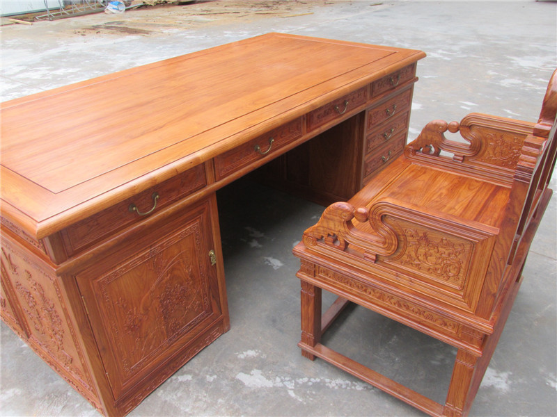 東陽(yáng)木雕廠家直銷古典非洲花梨木大班臺(tái)供應(yīng)商