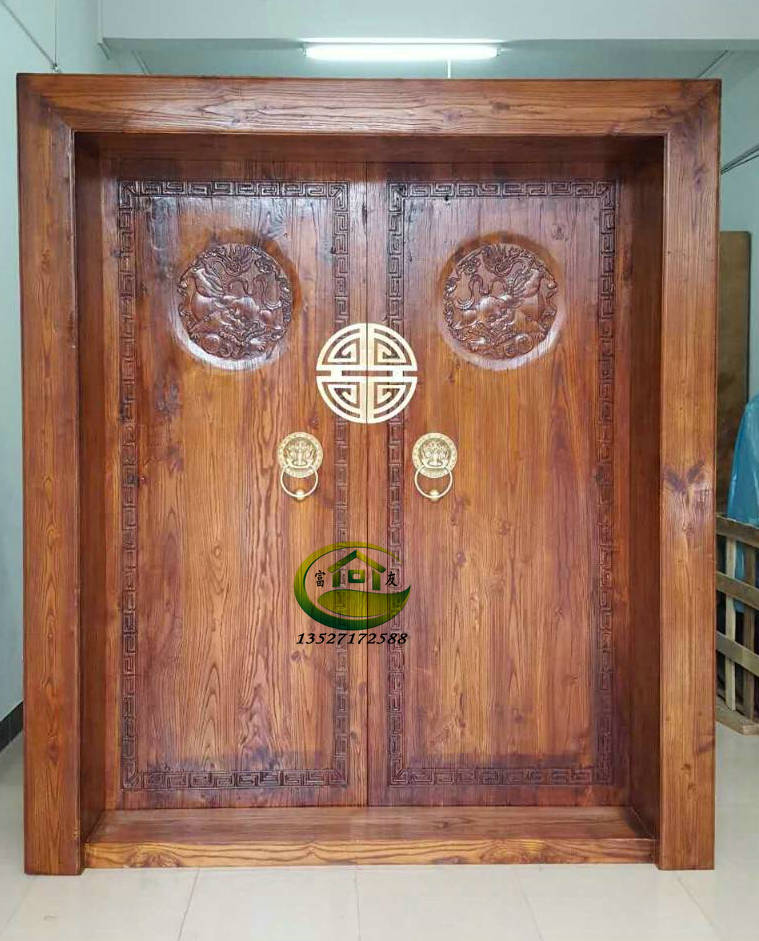 實木別墅庭院大門鄉(xiāng)村原木門進戶雙開門寺廟古宅大門