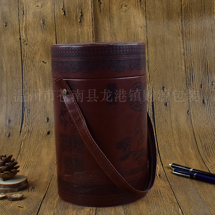 供應(yīng)茶葉包裝禮品罐熱銷皮質(zhì)手提名貴藥草包裝罐定做*禮品皮罐