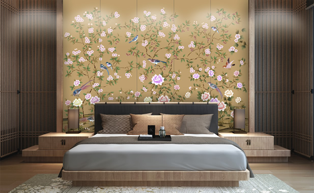 鶯歌燕舞噴繪硬包背景墻leqifei.com