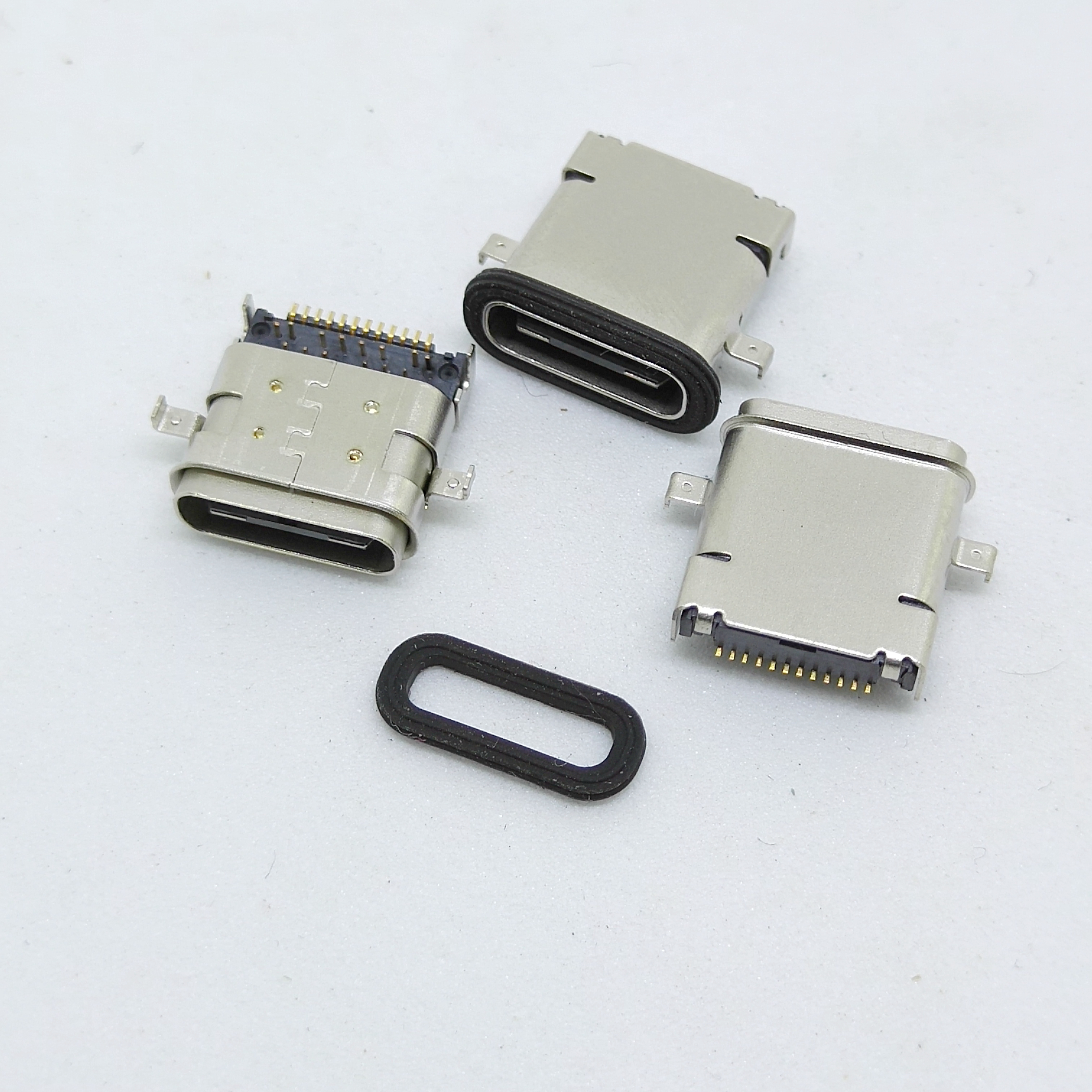 防水usb type-c母座雙外殼前插后貼24PIN SMT+DIP 帶防水圈