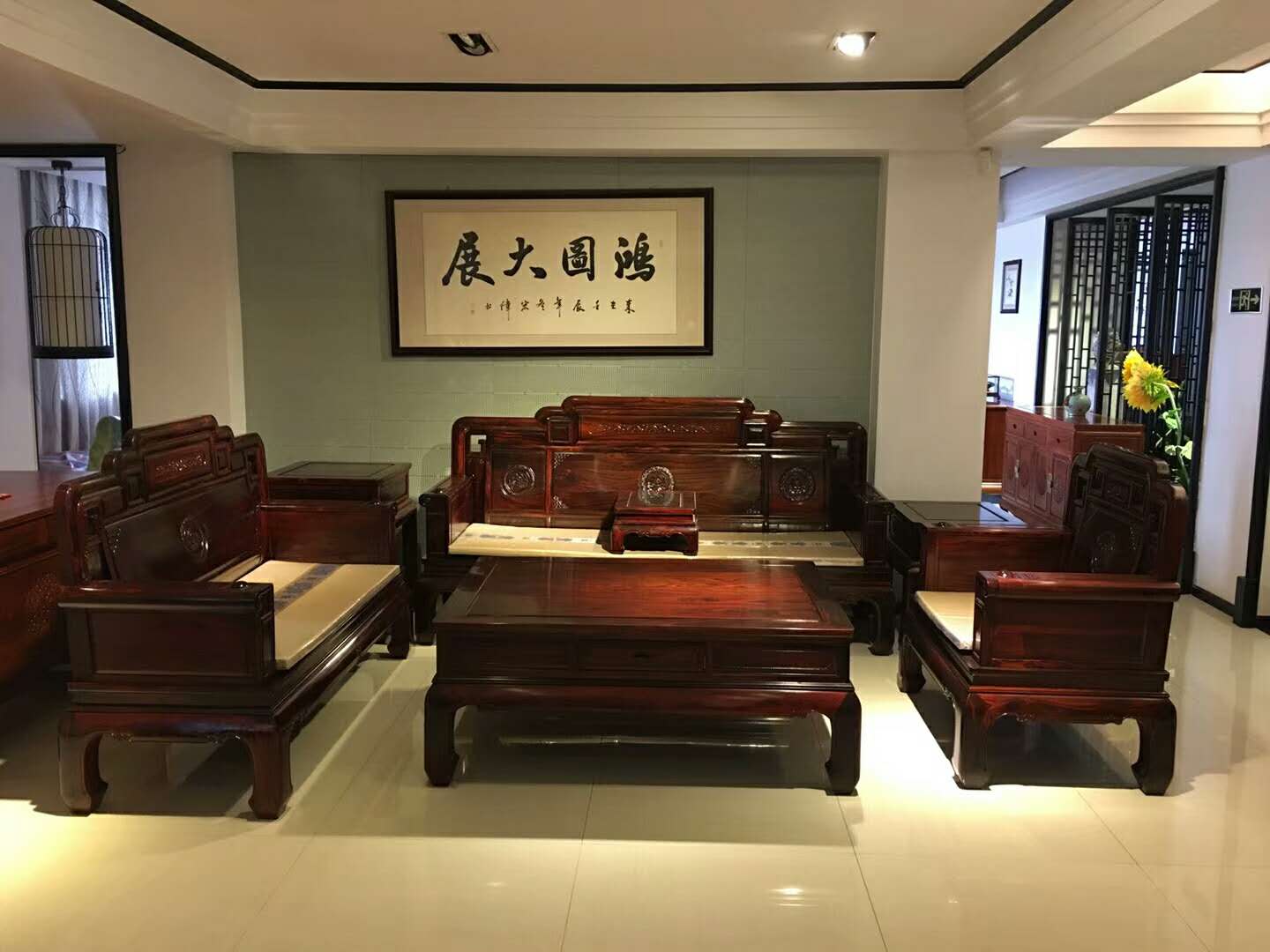 東陽華夏一品紅木黑酸枝國色天香沙發(fā)十一件套