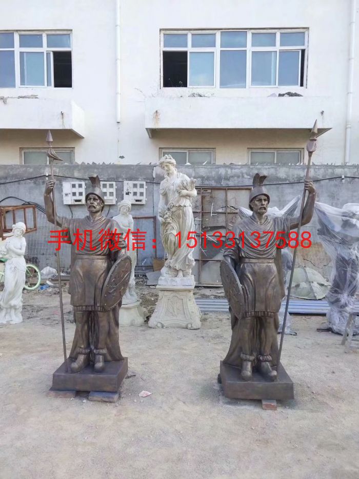 玻璃鋼仿銅羅馬武士雕塑，玻璃鋼景觀雕塑廠家定制