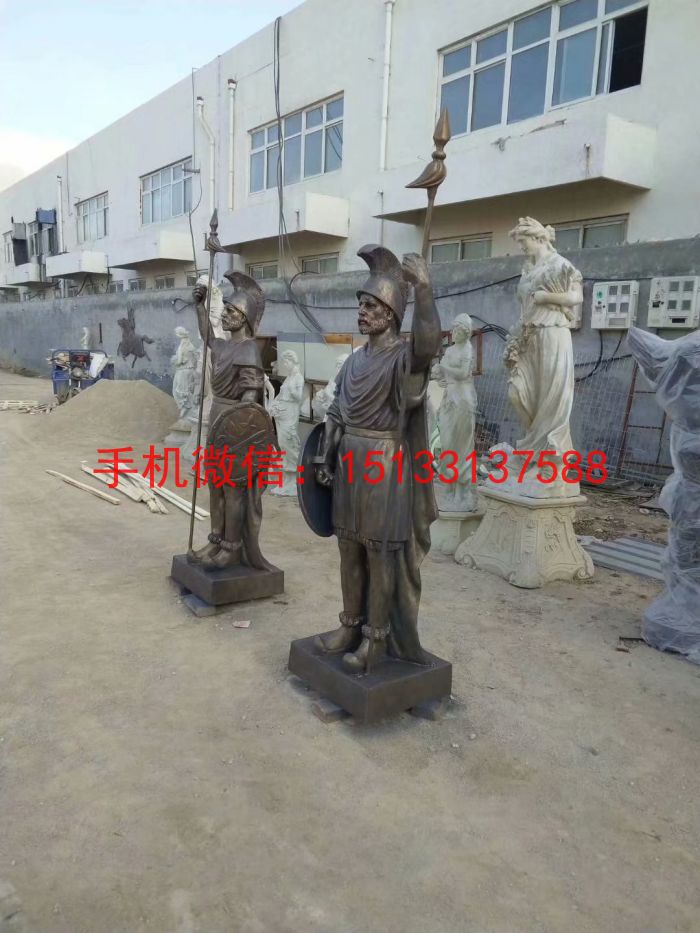 玻璃鋼仿銅羅馬武士雕塑，玻璃鋼景觀雕塑廠家定制
