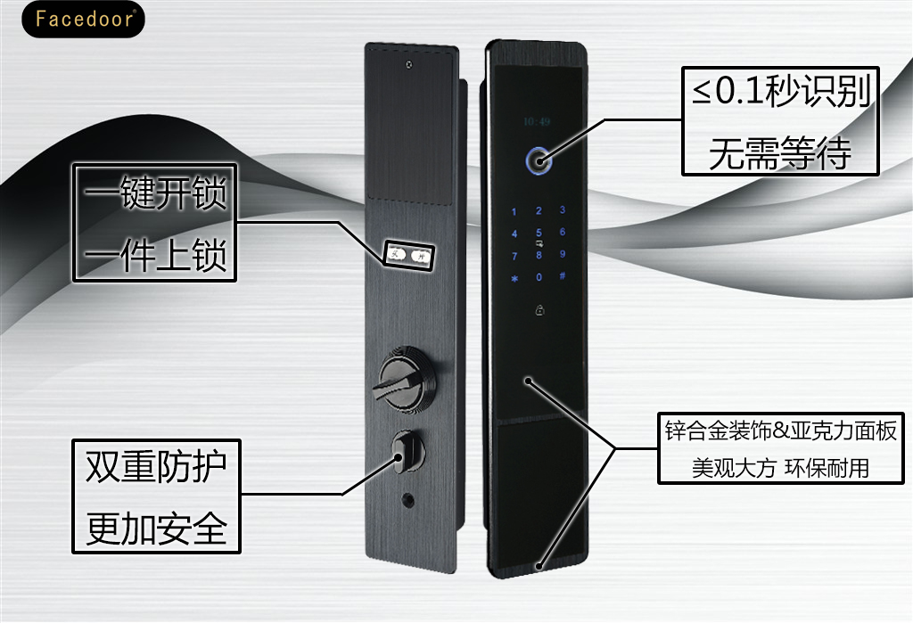 Face door全自動超薄指紋密碼家用智能鎖