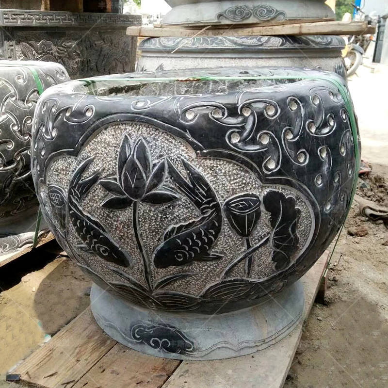 豐路雕塑 仿古石雕荷花魚(yú)缸圓缸 花盆