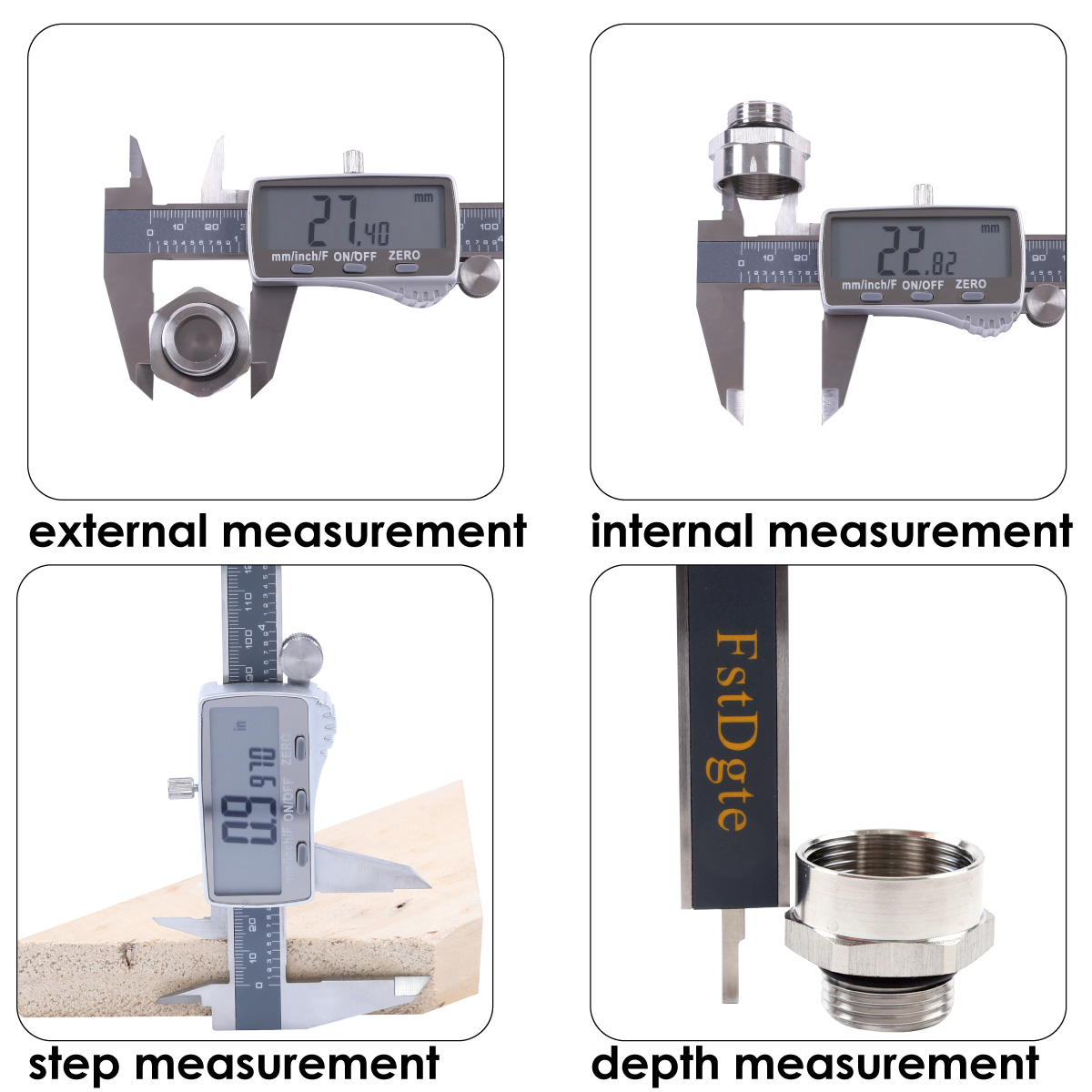 迪吉特專業(yè)級(jí)量具全屏158不銹鋼帶分?jǐn)?shù)數(shù)顯游標(biāo)卡尺電子卡尺