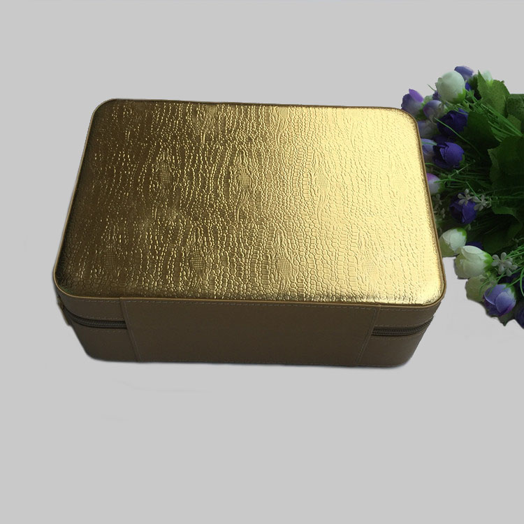 手提皮質(zhì)化妝箱手提皮質(zhì)化妝箱雙層多格美妝包彩妝箱玫瑰金化妝包