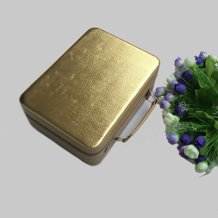 手提皮質(zhì)化妝箱手提皮質(zhì)化妝箱雙層多格美妝包彩妝箱玫瑰金化妝包