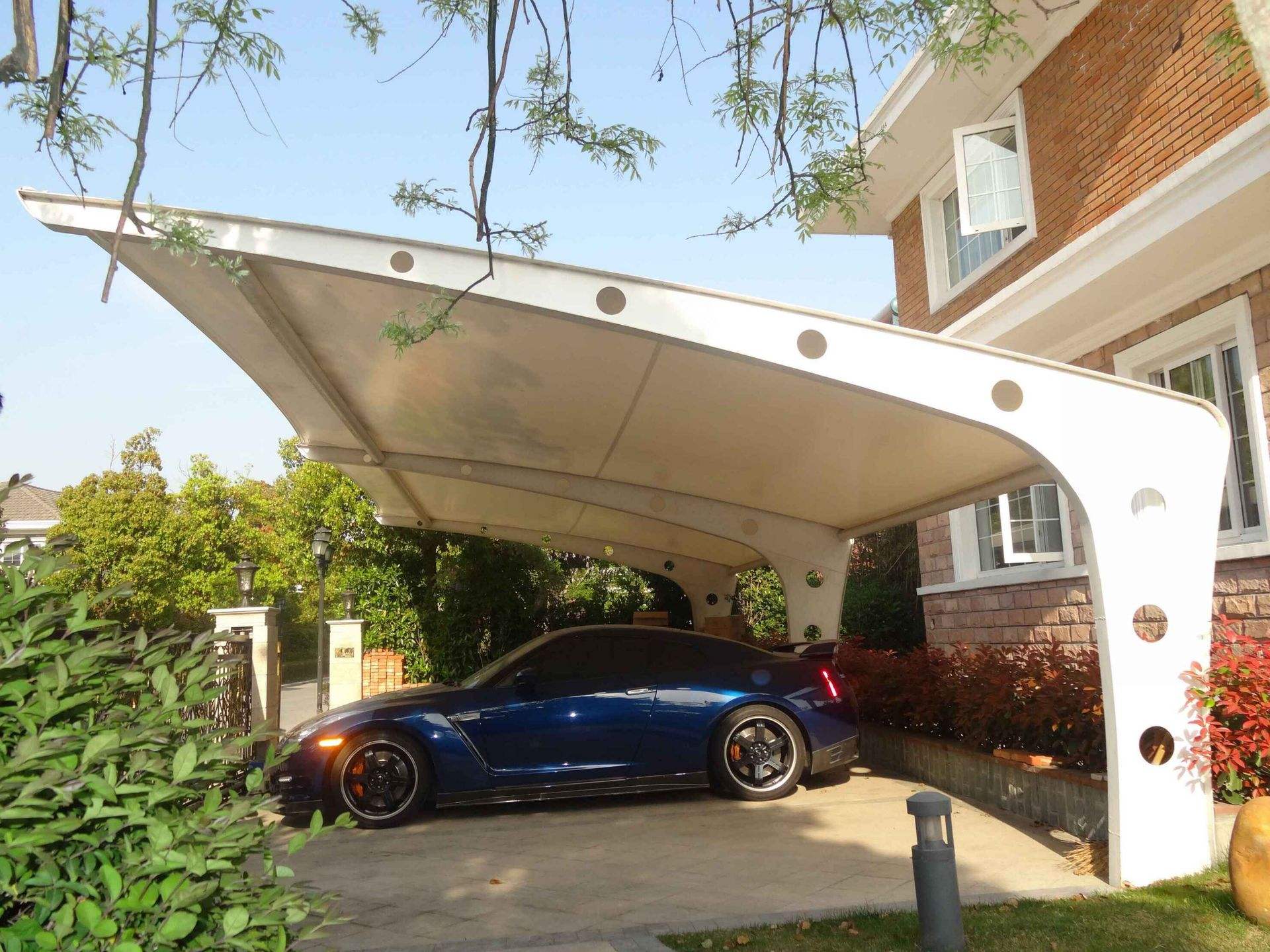 鋼膜結(jié)構(gòu)車棚 雨棚 遮陽棚 汽車車棚 戶外遮陽棚