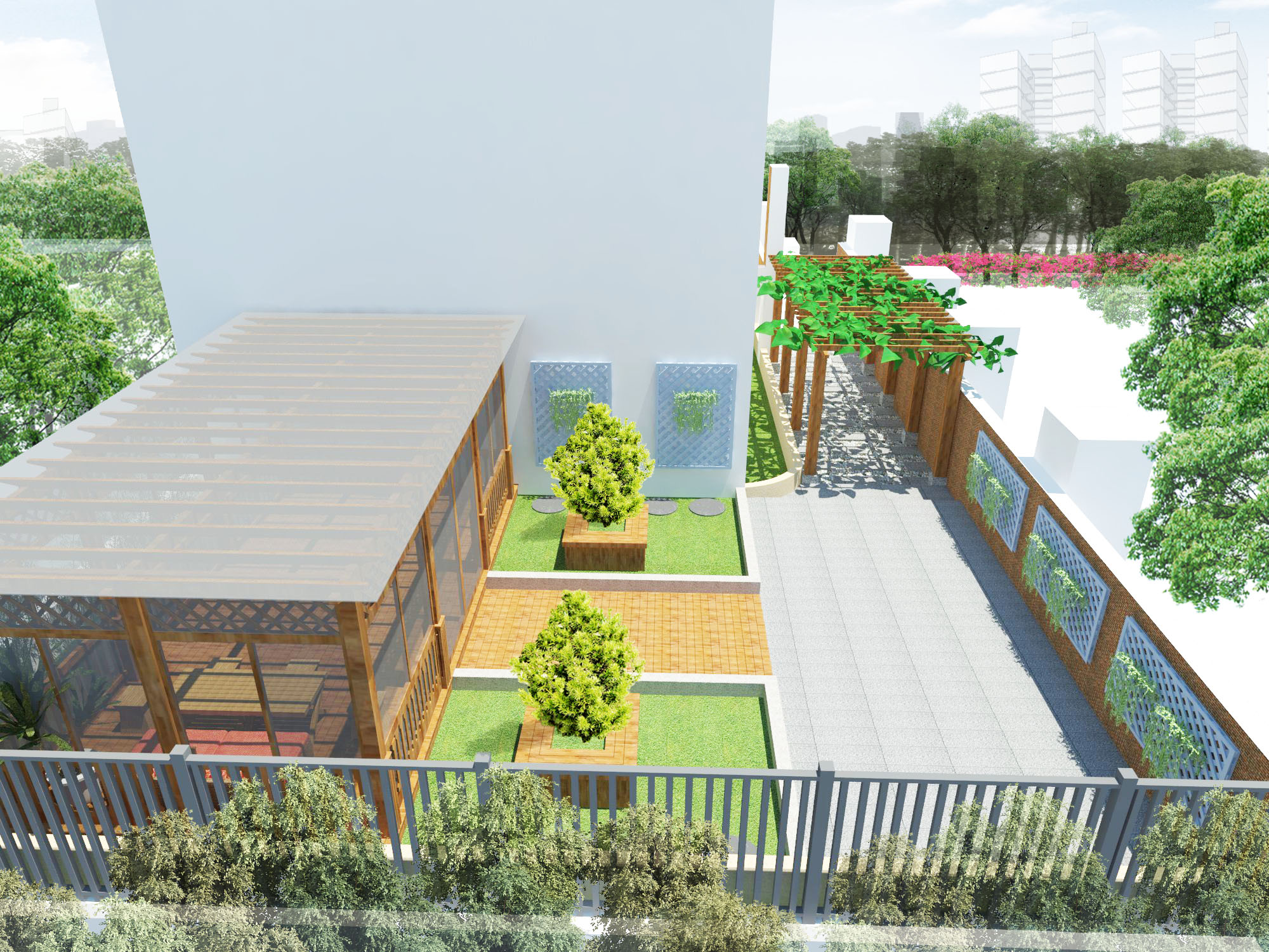 別墅景觀設(shè)計|防腐木涼亭|防腐木花架|假山水池|木屋