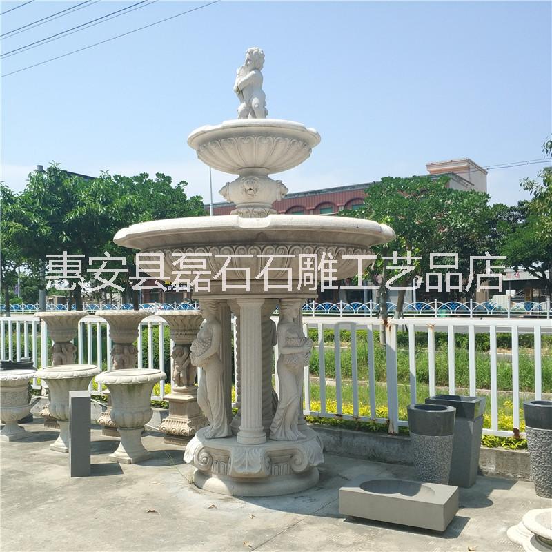 石雕噴泉 花崗巖材質(zhì)園林別墅流水招財(cái)擺件噴泉雕塑
