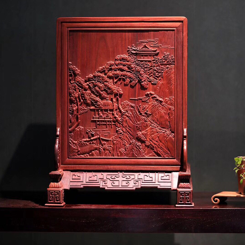 萊西供應(yīng) 紫珍軒贊比亞血檀書(shū)法字畫(huà)收納盒 收藏長(zhǎng)期現(xiàn)貨贊比亞紫檀五屜柜插屏