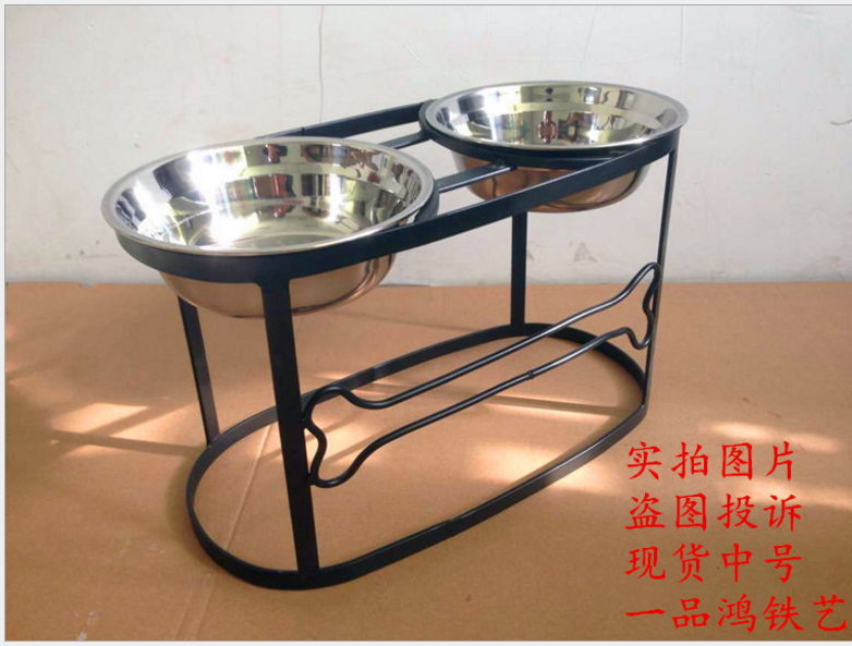 鐵藝狗碗雙盆狗食架 狗吃飯碗盆架