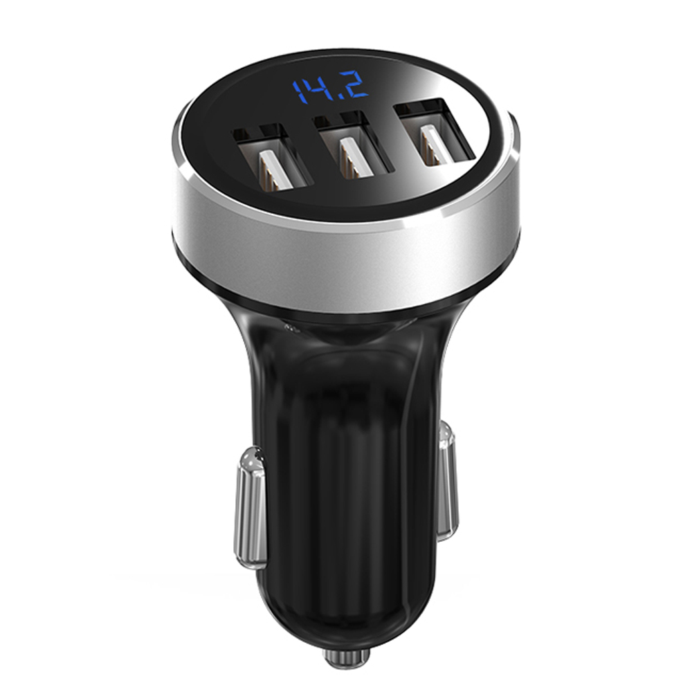 爆款車載充電器 3usb帶數(shù)顯車載車充 安卓蘋果手機通用智能快充