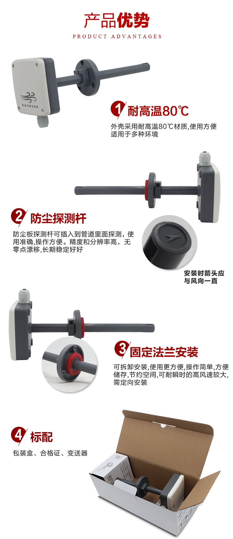 管道風(fēng)速風(fēng)量傳感器變送器耐高溫