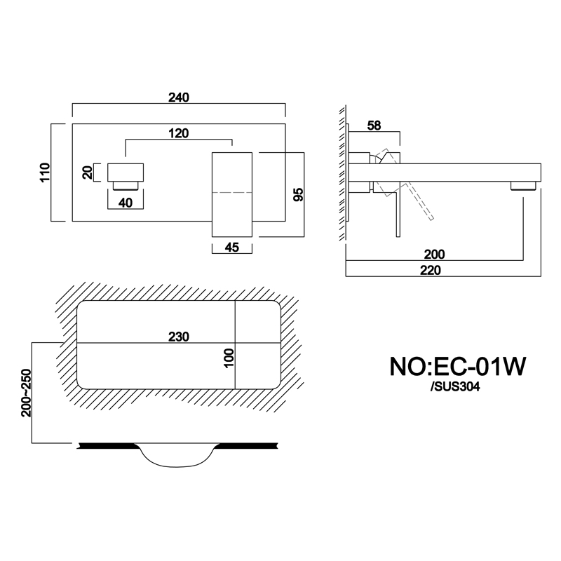 Eoblltin壹百廷 不銹鋼暗裝面盆龍頭 入墻式臺(tái)盆預(yù)埋暗裝 冷熱水龍頭 入墻式面盆龍頭生產(chǎn)廠家