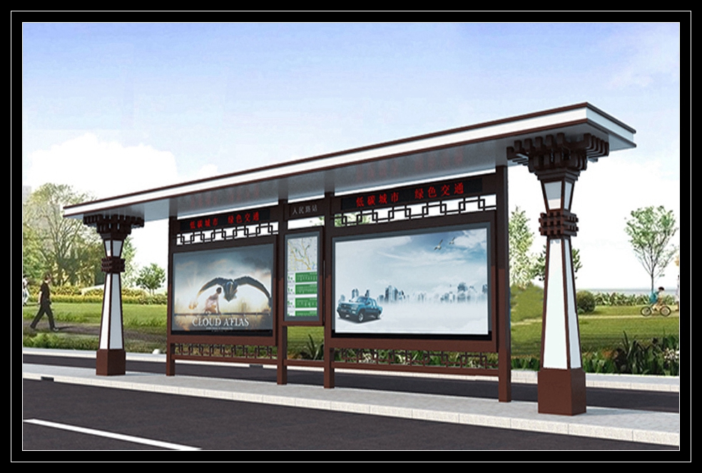 仿古候車亭設計生產廠家、公交站臺候車亭、不銹鋼候車亭、定制候車亭生產廠家