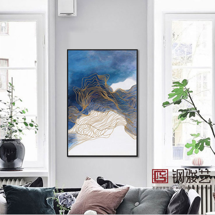 玄關(guān)不銹鋼裝飾壁畫 豎版過道壁畫 客廳餐廳掛畫 抽象不銹鋼壁畫