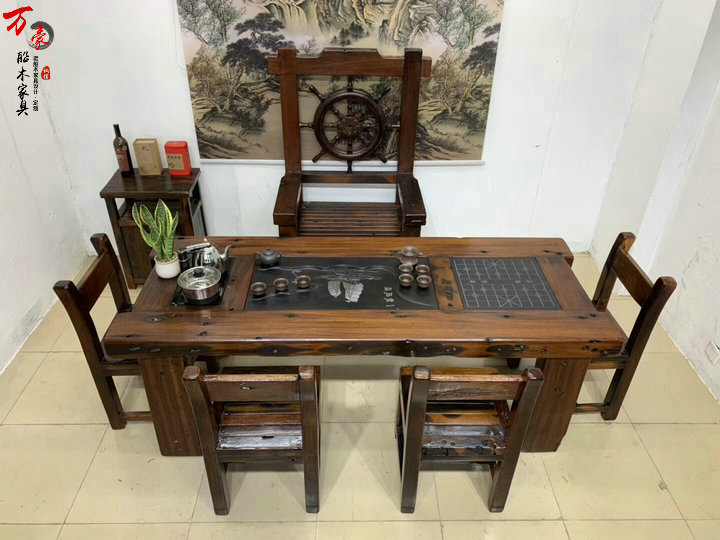 老船木茶桌椅組合批發(fā)船木茶桌椅特 老船木茶桌椅組合中式船木茶臺茶幾 古船木茶桌椅組合中式船木茶臺茶幾
