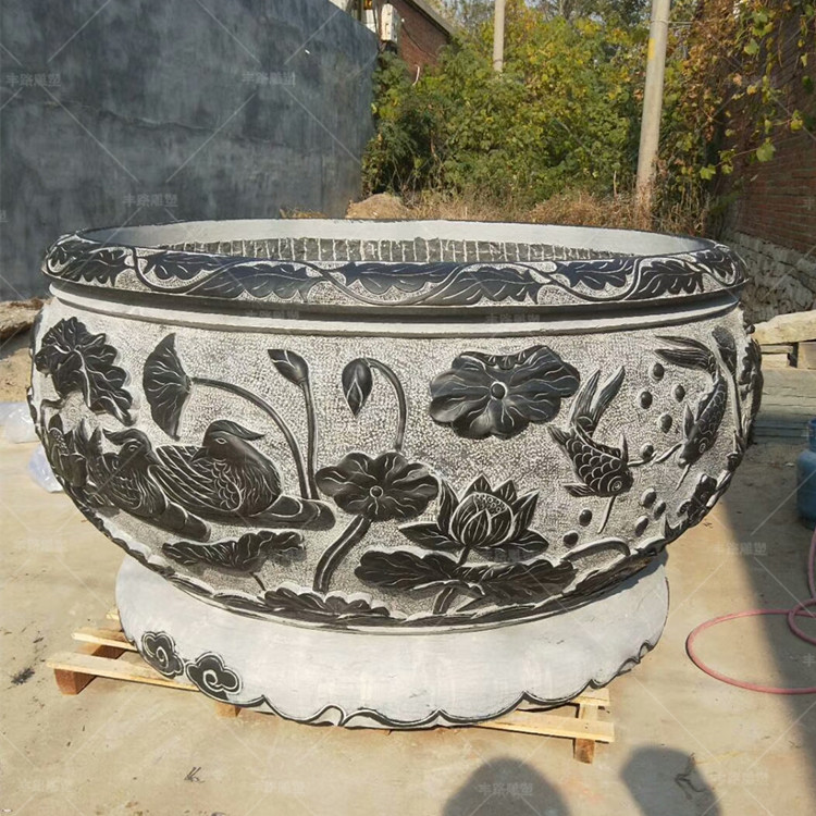 石雕大型魚缸 青石仿古荷花魚缸 大理石水缸石槽 2米