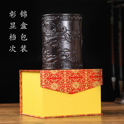 黑檀木雕筆筒 辦公室書房辦公桌擺 黑檀木雕筆筒 辦公室書房擺件