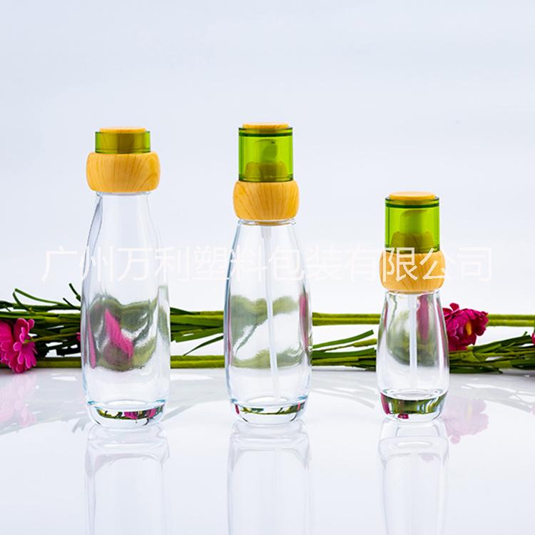 化妝品玻璃包裝瓶 一葉子玻璃套裝瓶 木紋蓋化妝品瓶 乳液膏霜瓶