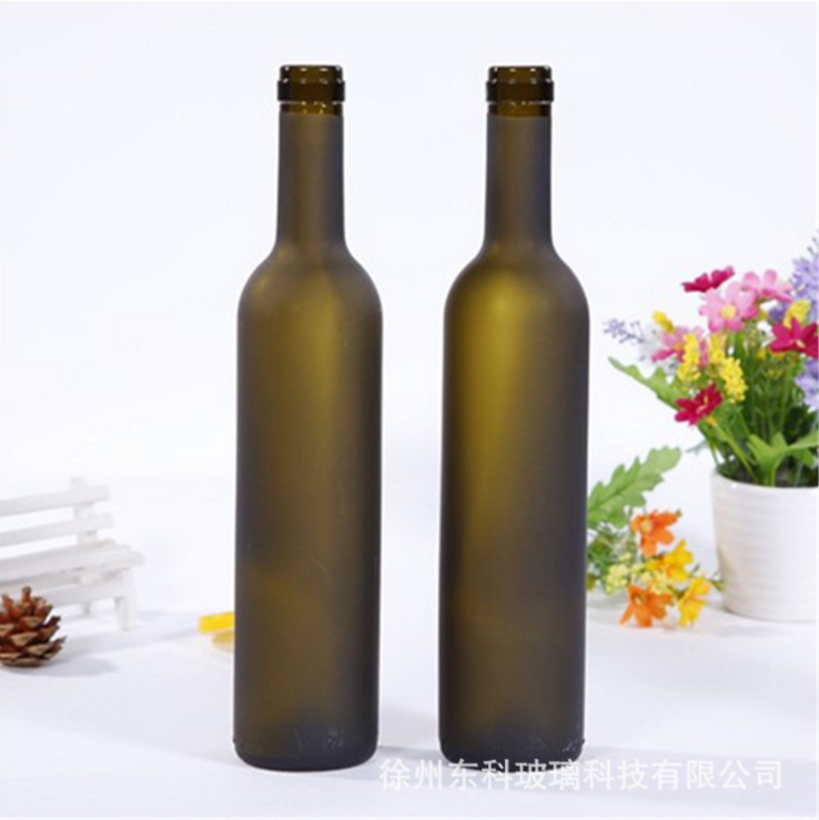 廠家批發(fā) 紅酒瓶葡萄酒玻璃瓶500ml墨綠磨砂紅酒瓶 冰酒瓶 香檳酒瓶