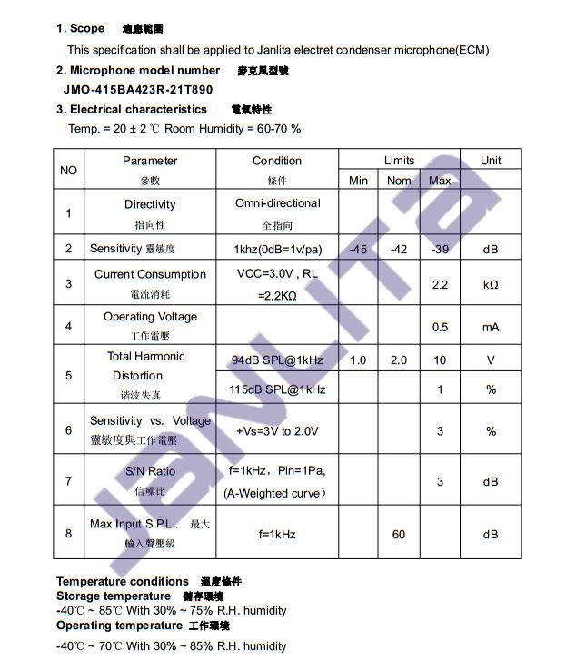 捷力泰駐極體咪頭傳聲器 智能穿戴咪頭 送話器 防水咪頭