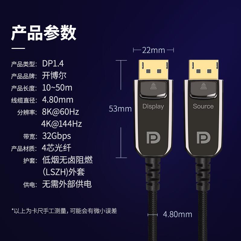開博爾電競(jìng)*發(fā)燒級(jí)光纖DP線即將上市支持8K60hz 開博爾光纖DP線