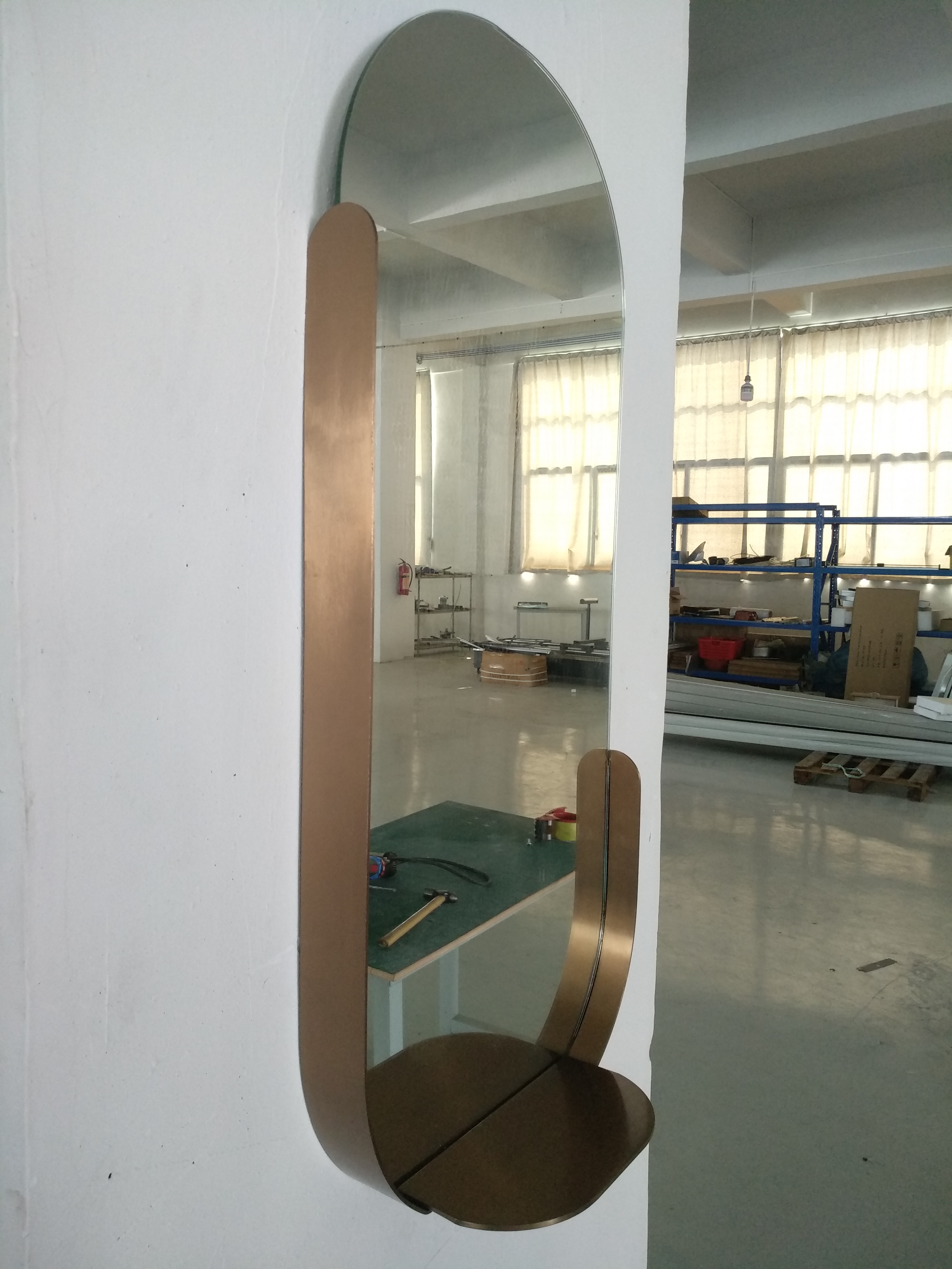 圓形不銹鋼鐵藝鏡 玄關(guān)不銹鋼鍍色包邊鏡 U型懸邊帶框定做不銹鋼鏡