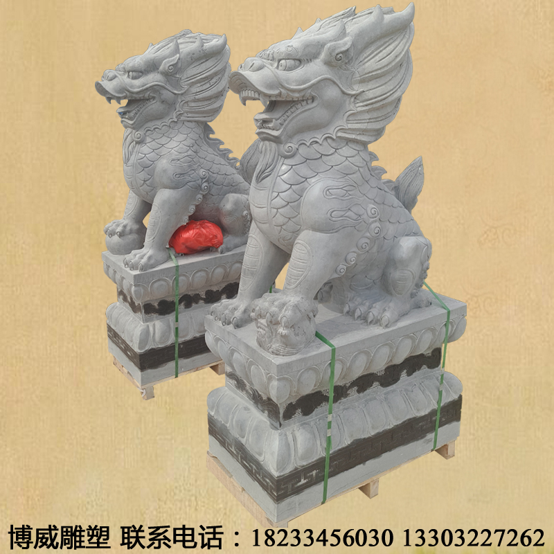 供應石雕青石麒麟晚霞紅麒麟貔貅鎮(zhèn)宅*漢白玉麒麟一對看門廠家直銷