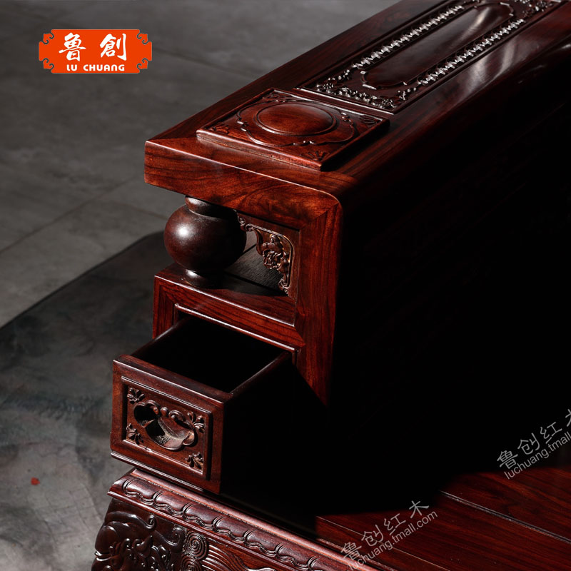 東陽紅木家具市場批發(fā)魯創(chuàng)紅木家具闊葉黃檀客廳沙發(fā)印尼 黑酸枝財源滾滾沙發(fā)