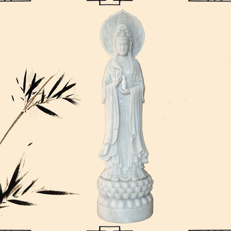 供應(yīng)石雕觀音漢白玉觀音菩薩雕像大理石彌勒佛像石頭滴水觀音送子觀音像
