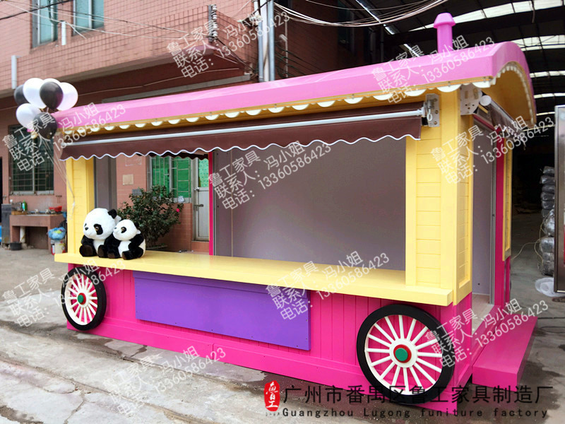 戶外防腐木售貨亭奶茶推車小吃車移商業(yè)街售貨木屋