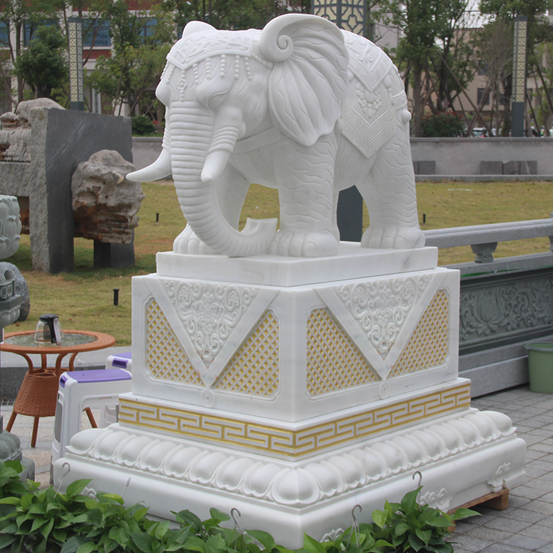 廠家定制 漢白玉石材大象廣場園林裝飾招財動物大象擺件