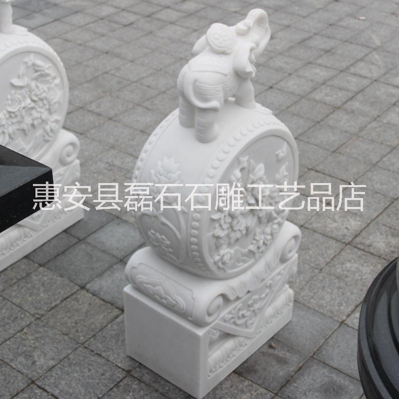 福建廠家直銷 漢白玉石墩大象招財抱鼓石園林庭院裝飾石墩
