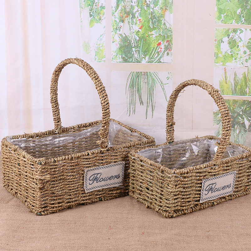 山東草編大長方花籃廠家 草編大長方花籃的尺寸